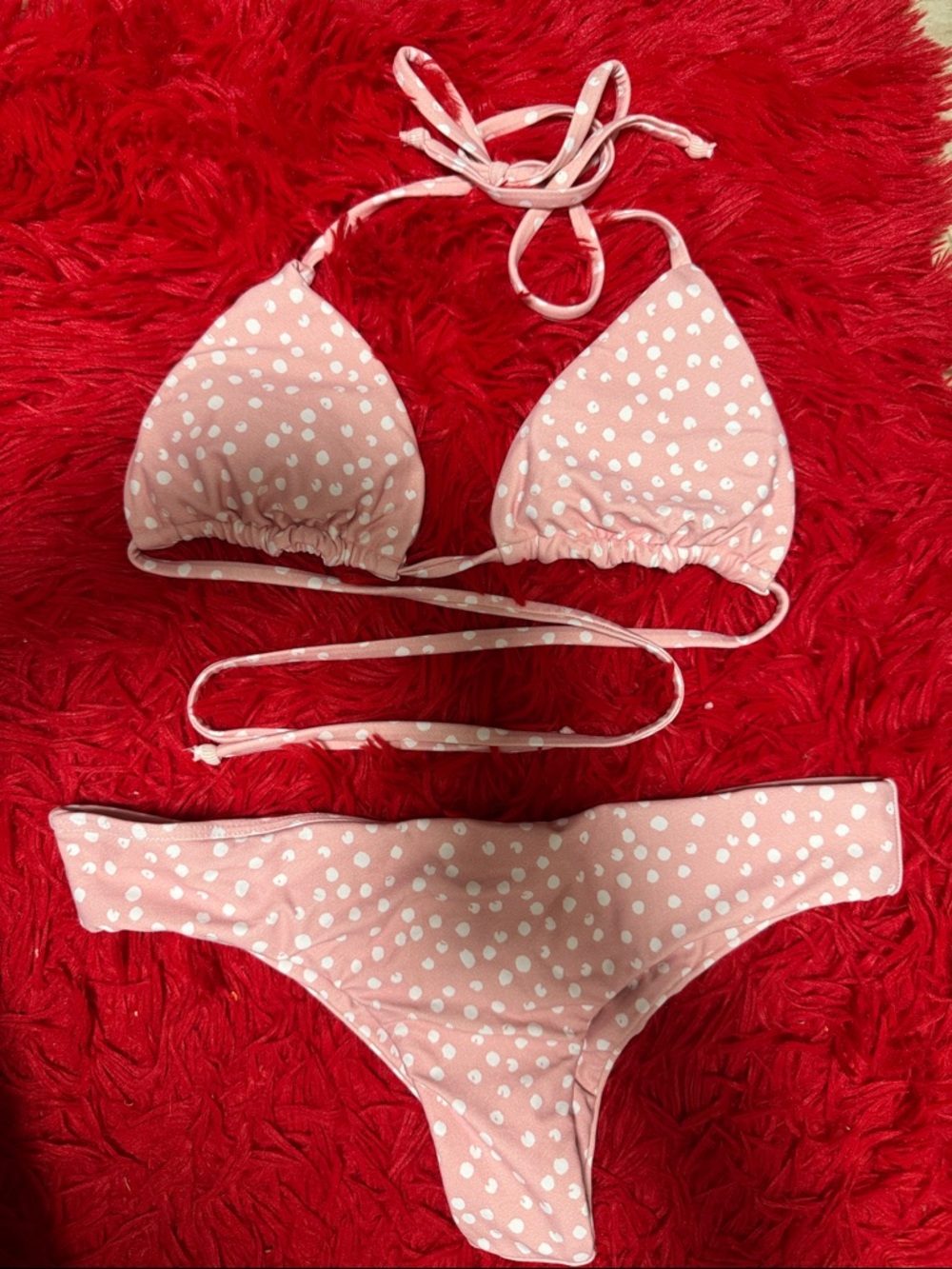 Midori Pink Polka Dot Triangle Bikini Set